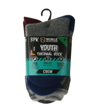 Noble Outfitters Youth Gray/Barn Red/Royal Blue Thermal Crew Sock - 3 PK