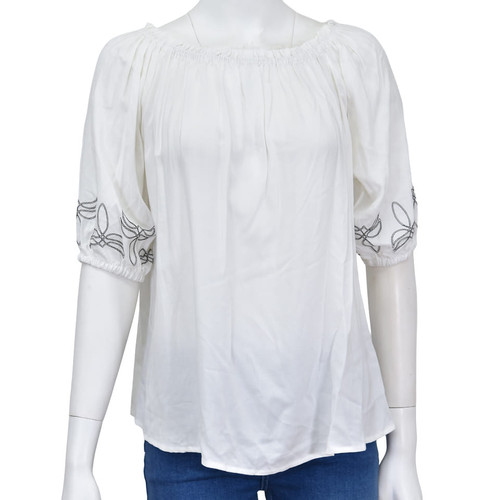 Cowboy Hardware Womens White Boot Stitch Puff Sleeve Western Blouse