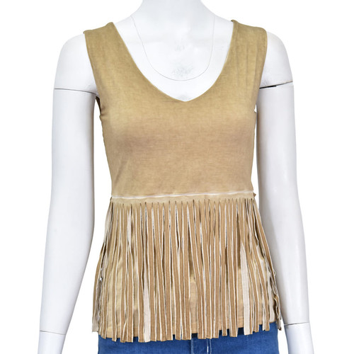 Cowboy Hardware Womens Tan Fringe Waist Western Tank Top
