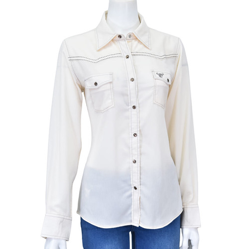 Cowboy Hardware Womens Off White Steer and Vine Long Sleeve Western Snap Shirt