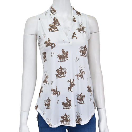 Cowboy Hardware Womens White Desert Bronco Western Tank Top