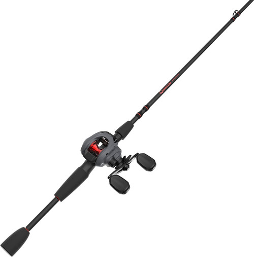 Quantum Invade Baitcast Reel and Fishing Rod Combo, 6'6" IM6 Graphite 1-Piece Rod with Comfortable Split-Grip EVA Handle, 5 Bearings (4 + Continuous Anti-Reverse Clutch), Gray/Red