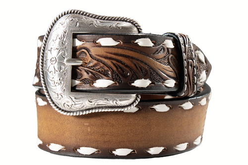 M&F Youth Brown Weaved Engraved Belt 