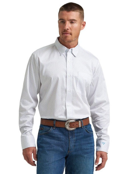 Wrangler Mens Cody Johnson White Woven Long Sleeve Button Up Shirt