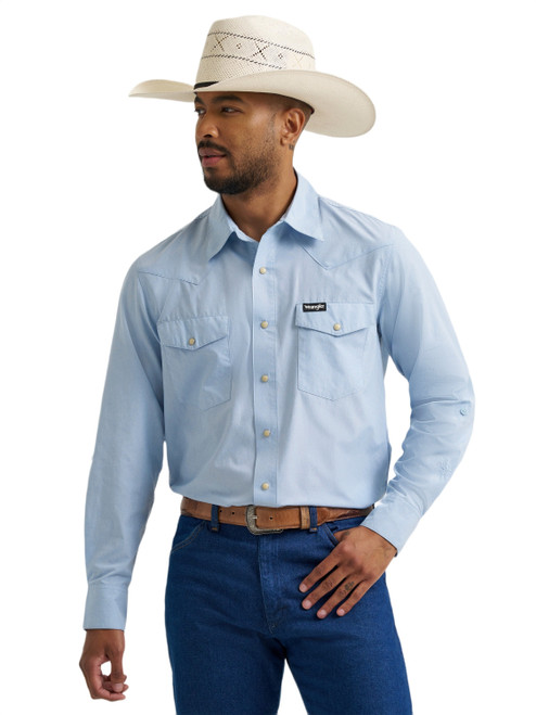 Wrangler Mens Cerulean Blue All Terrain Gear Drover Utility Shirt