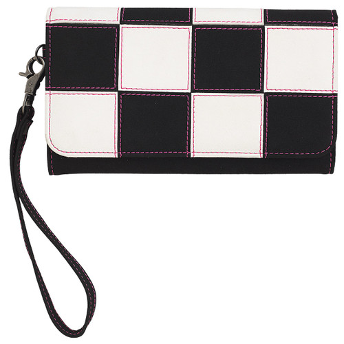 Angel Ranch Women's Sadie Style Black & White Checkered with Pink Stitching Wristlet Wallet