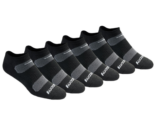 Saucony Mens Black Mesh Ventilating Comfort Fit Performance No-Show Socks - 6 Pack