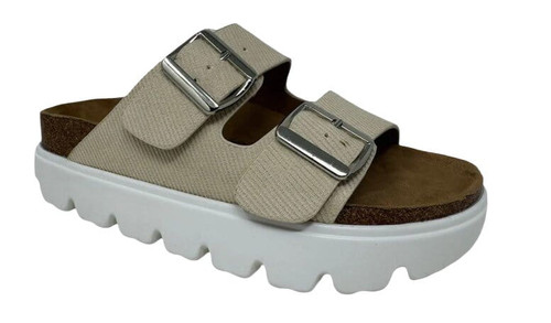 Very G Womens Jazmin 2 Cream Dual Buckle Slip-On Sandals