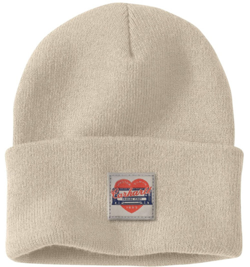 Carhartt Women's Oat Milk Knit Heart Patch Beanie
