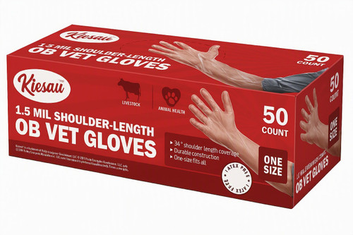 Kiesau 1.5 Mil Clear Shoulder-Length OB Vet Gloves - 50 Count