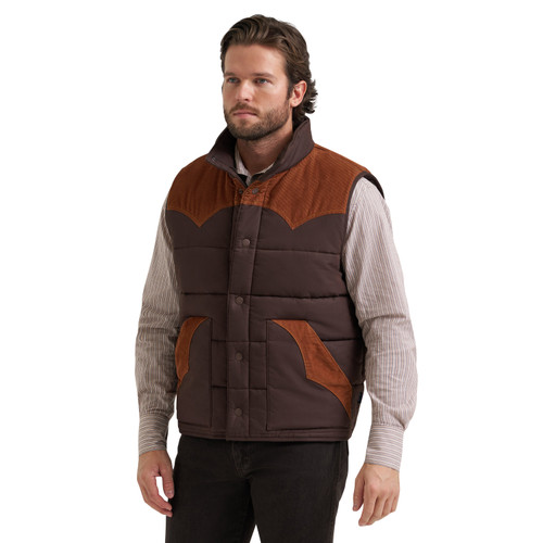 Wrangler Mens Brown Two-Tone Corduroy Trim Vest