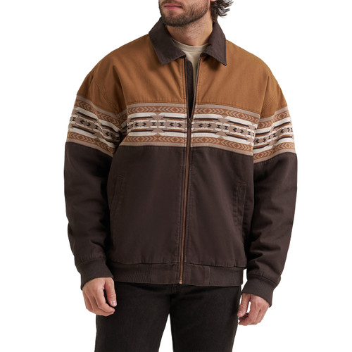 Wrangler Mens Brown Checotah Aztec Western Long Sleeve Bomber Jacket