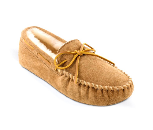 Tan Sheepskin softsole moc by Minnetonka.