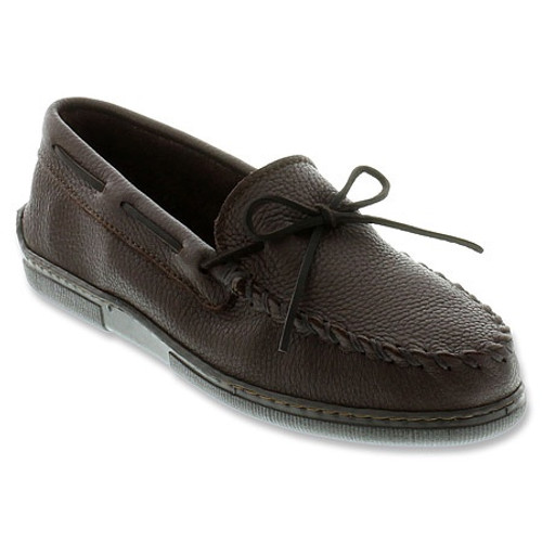 Chocolate moosehide classic moc by Minnetonka.