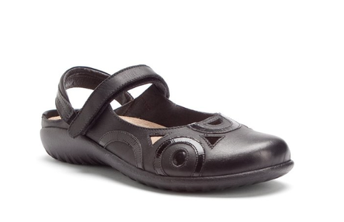 Jet black mary jane sling back with removable cork footbed by Naot.