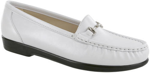 Pearl white moccasin with removable footbed by Sas.