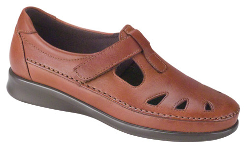 Chestnut leather upper with adjustable leather strap by Sas.