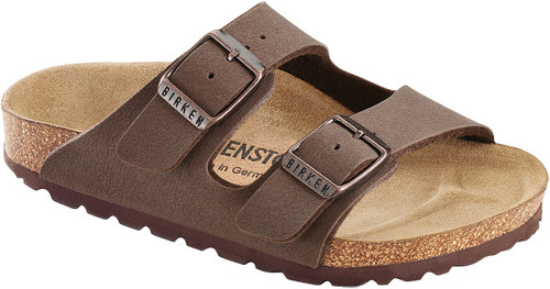 Mocha synthetic children's two strap sandal with cork footbed by Birkenstock.