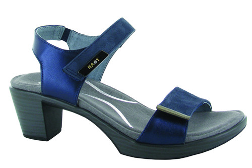 Navy Fashion heel sandal with cork footbed by Naot