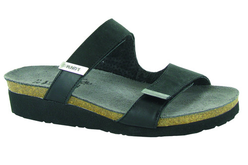 Black double strap sandal with cork footbed by Naot Black double strap sandal with cork footbed by Naot