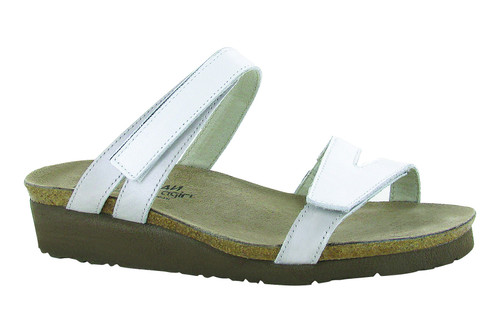 White double strapped slide sandal.