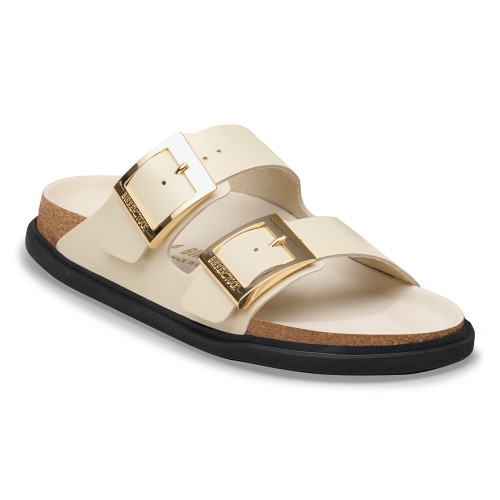 Birkenstock Women's Arizona Droplet Buckle Narrow - High Shine Ecru Natural Leather Patent