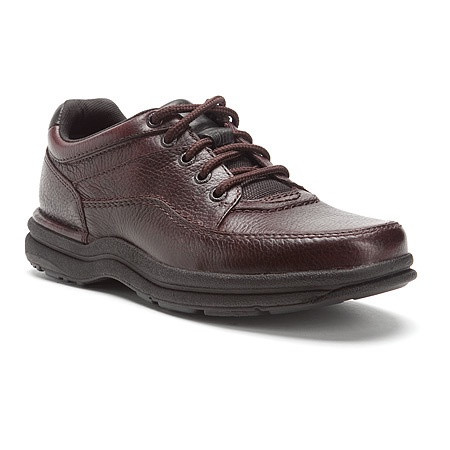 Brown Tumbled leather World tour by Rockport is a classic lace up used for travel or long days on your feet.