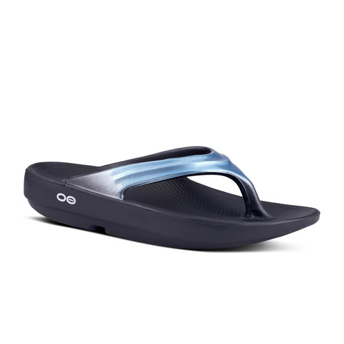 Oofos Women's Oolala Thong Sandal - Metallic Powder Blue
