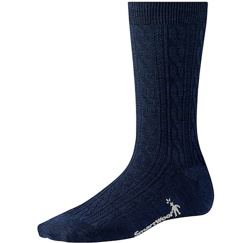 Deep Navy cable crew sock made with Merino wool by Smartwool. Deep Navy cable crew sock made with Merino wool by Smartwool.