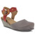 Gray quarter strap clog with floral embossed strap.