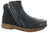 Soft black ankle boot with side zippers and removable cork footbed by Naot.
