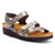 Metal three strap sandal with cork footbed by Naot.