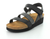 Black matte three strap sandals with cork footbed by Naot.