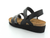 Black matte three strap sandals with cork footbed by Naot.