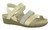 Satin gold three strap sandals with cork footbed by Naot.