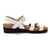 White leather three strap sandal with cork footbed by Naot.