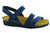 Navy three strap sandal with cork footbed by Naot.