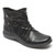 Black leather ankle boot with elastic button closures by Rockport.