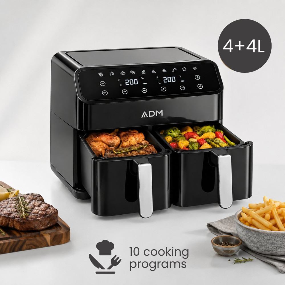 Freidora de aire doble ADM · 2 cestas y 8 litros con 2000 W