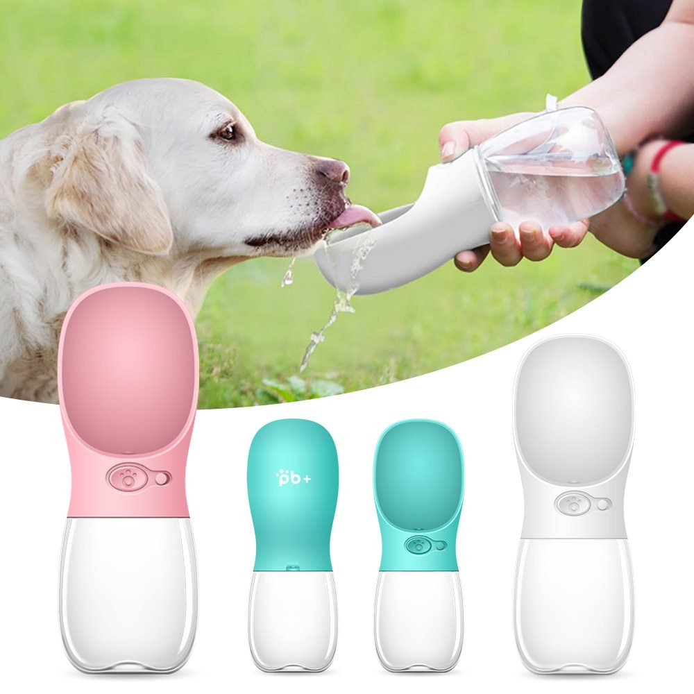Botella de agua portátil para perros 350 ml · con bebedero integrado