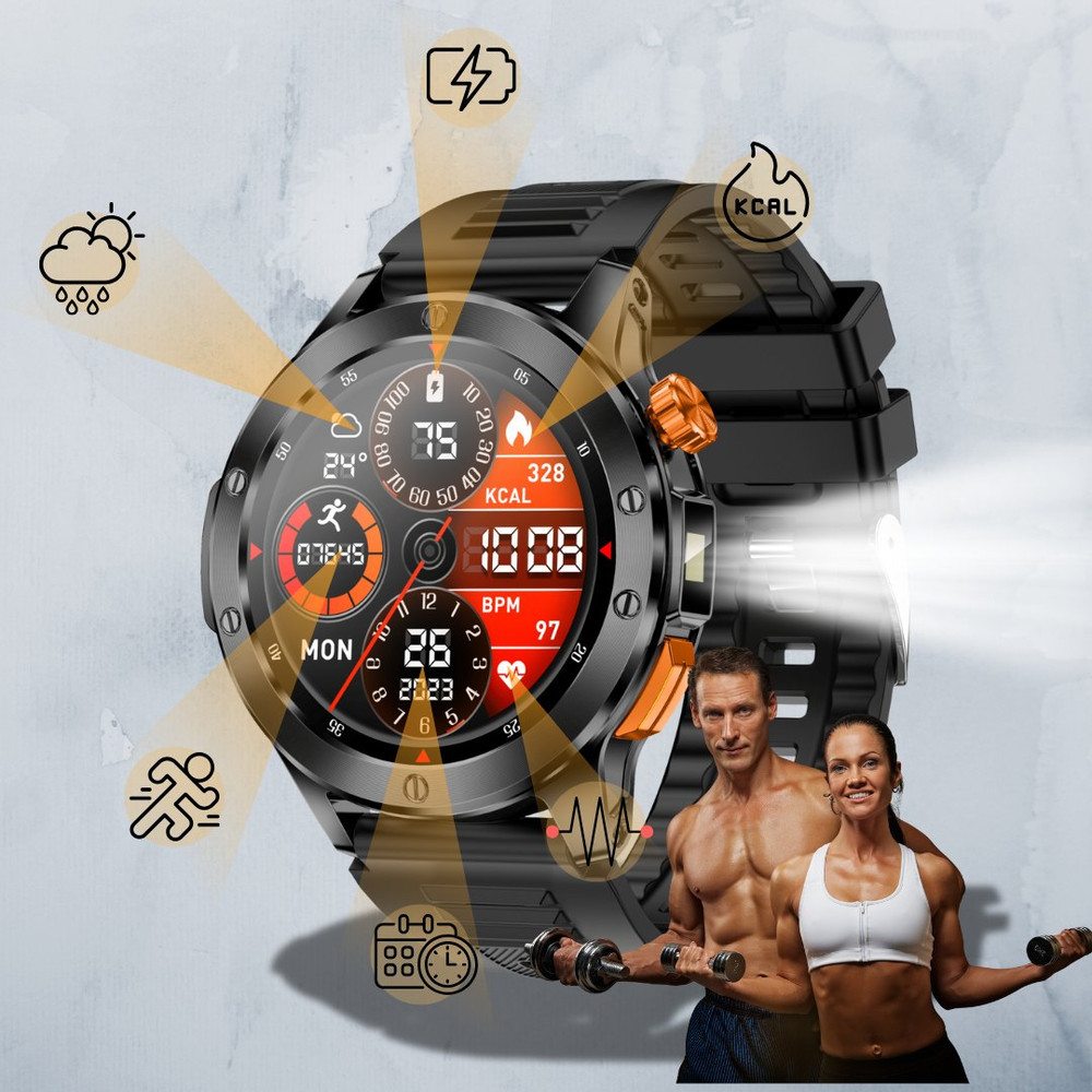 Smartwatch V21 · más de 100 modos deportivos, linterna e IP68