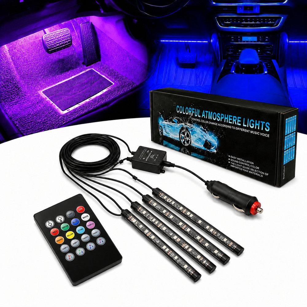 Tira LED ambiental para coche 12 V · con sincronización musical y mando