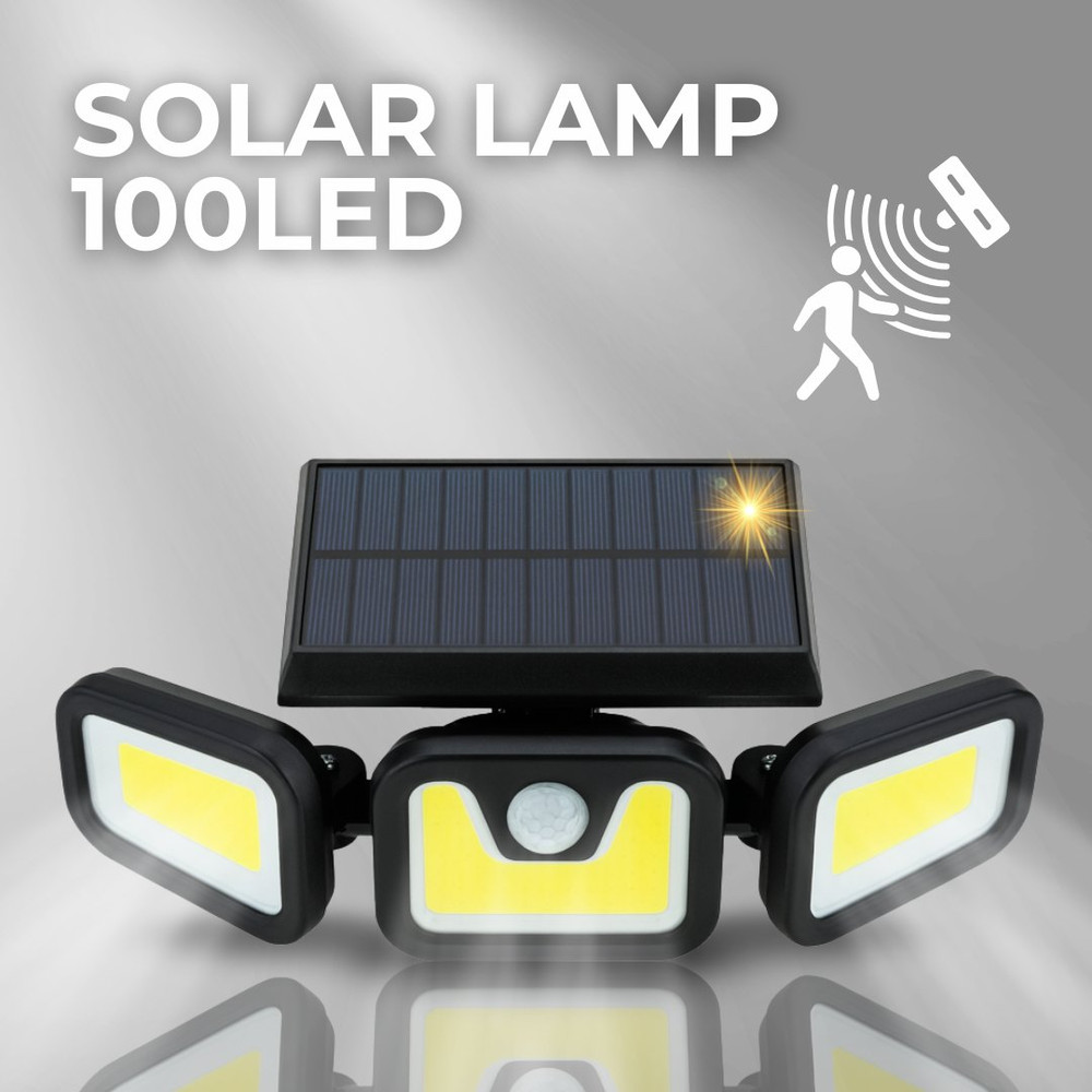 Foco solar de 100 LED con sensor de movimiento y crepuscular