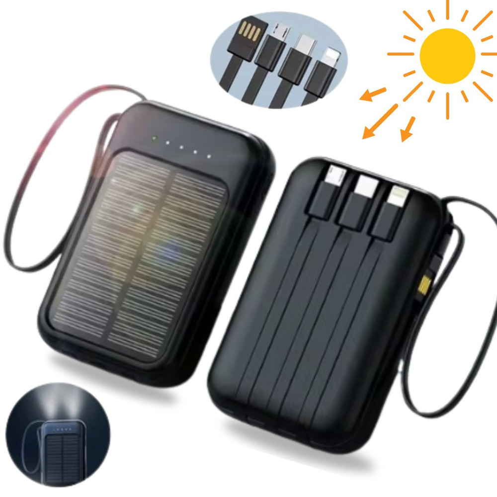 Power bank solar 4 en 1 · 8000 mAh con cuatro conectores integrados
