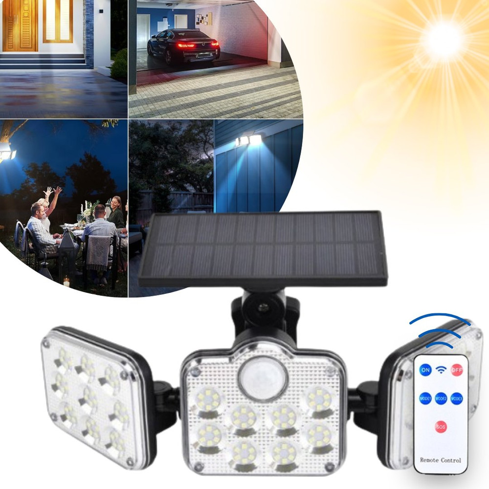 Foco solar con sensor y mando a distancia · tres modos ajustables
