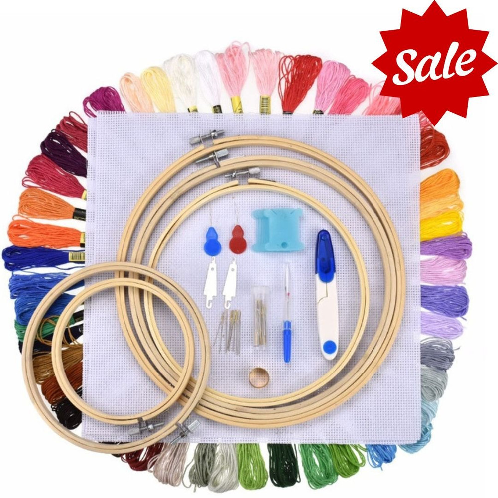 Kit de bordado para principiantes · 50 colores de hilo con bastidores