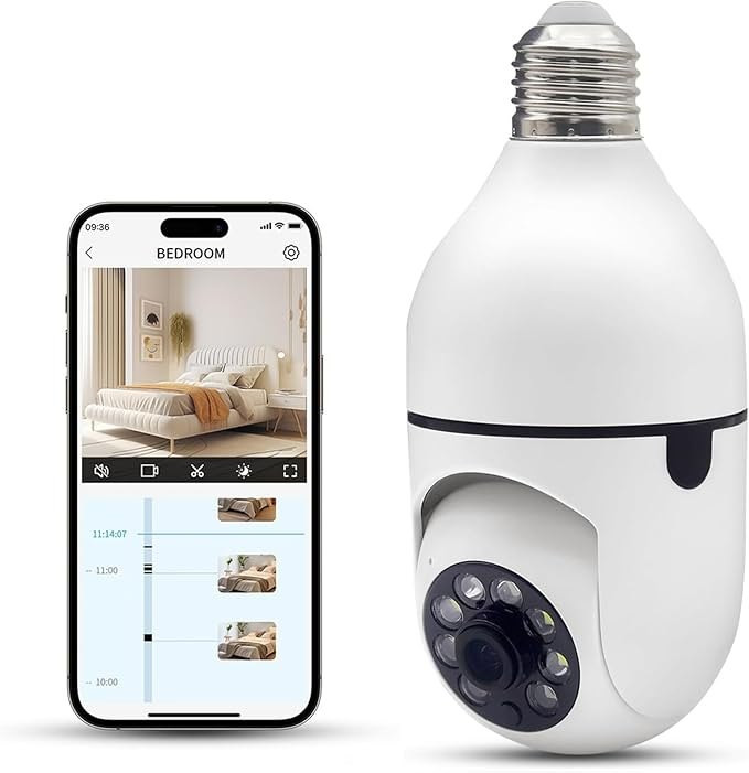 Cámara bombilla WiFi motorizada E27 · 1080p, visión nocturna y audio