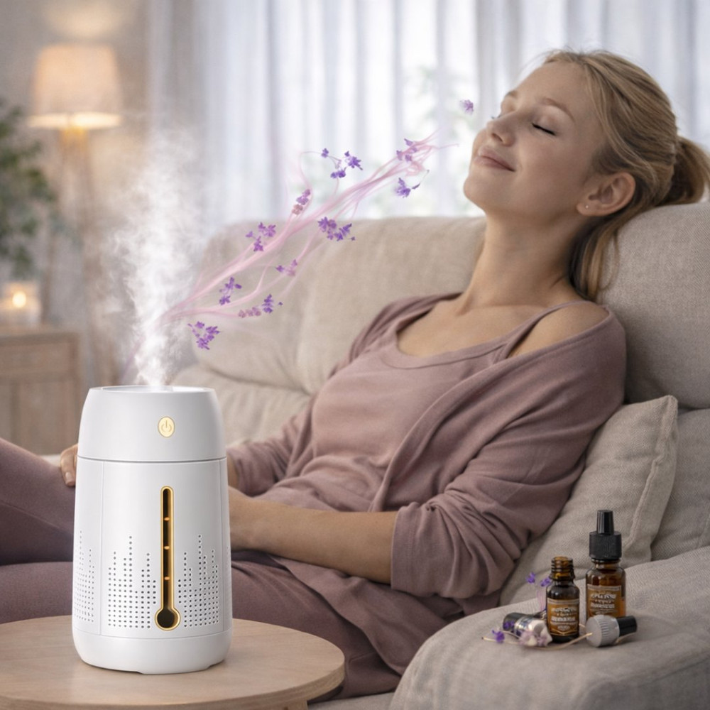 Humidificador ultrasónico 1,2 L · Aromaterapia y luz LED de colores