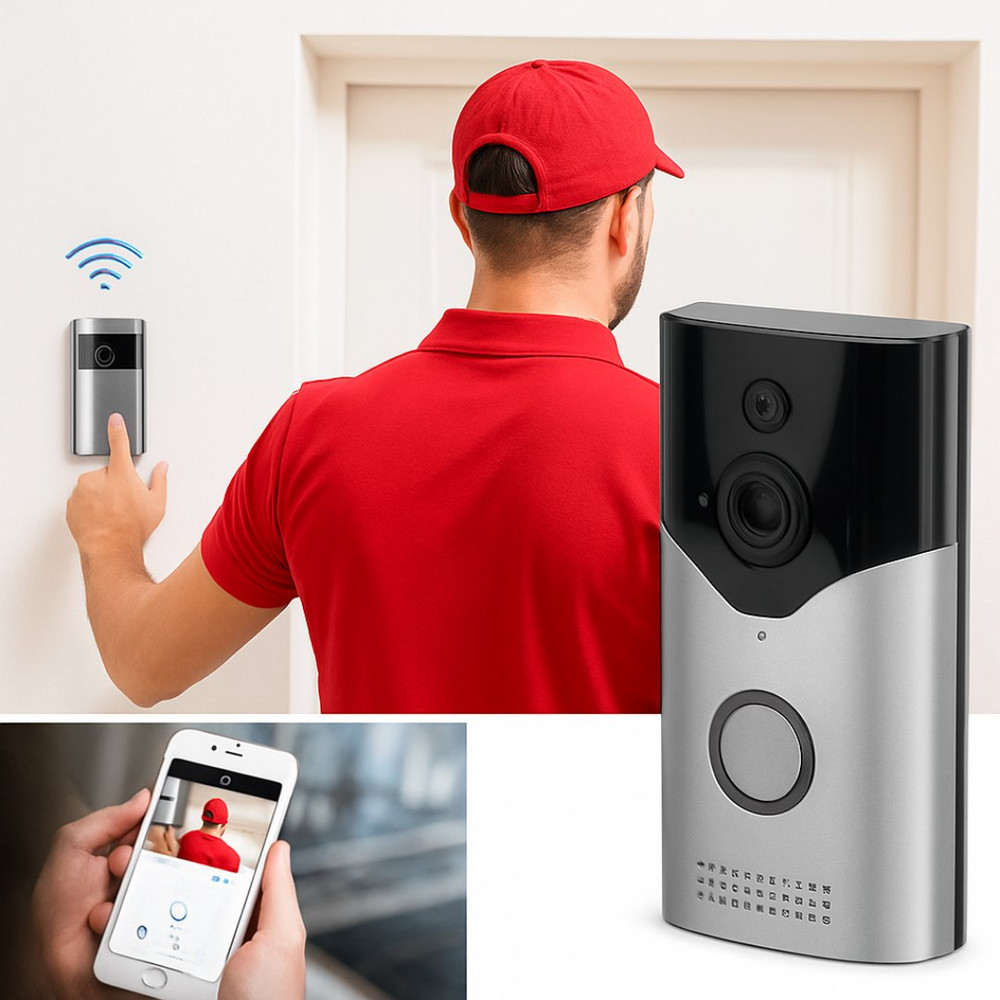 Videoportero WiFi inalámbrico · HD 720p, visión nocturna, audio 2 vías