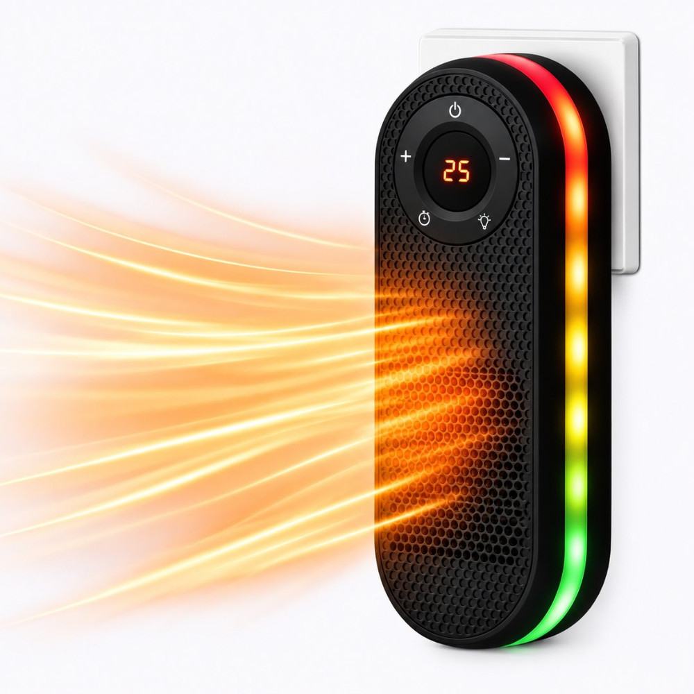 Calefactor de enchufe ADM · 1000 W · mando a distancia · luz ambiente
